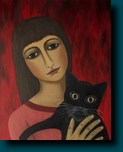 Junge Frau mit<br>schwarzer Katze